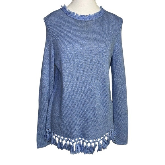 J. McLaughlin Tops - J. McGlaughlin Blue Loose Knit Long Sleeve Top with Tassels